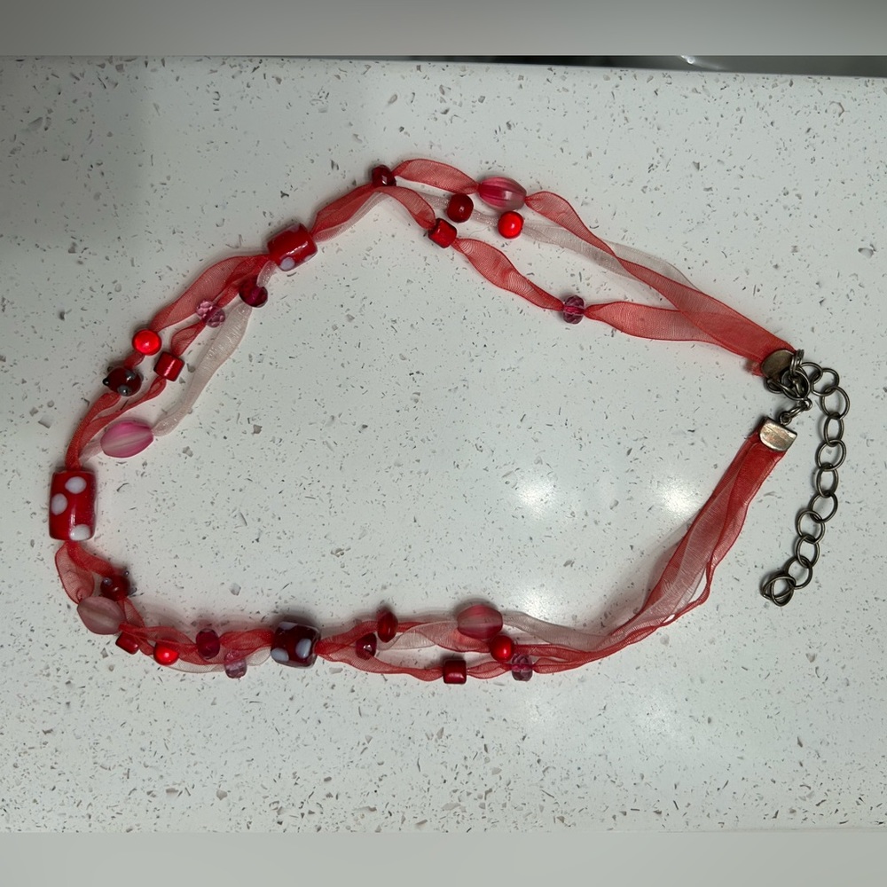 Beaded ribbon necklace